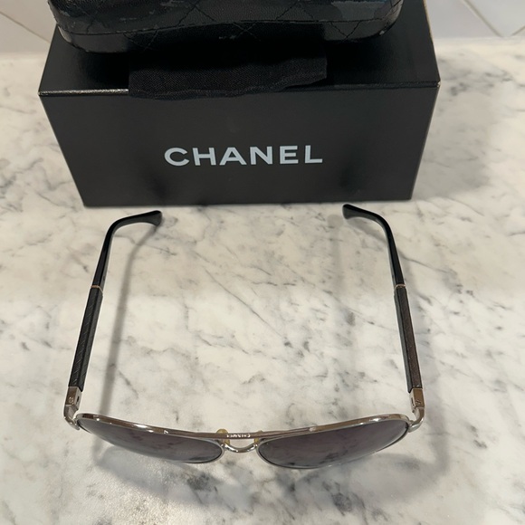 Chanel Silver Frame with Black Leather Arm Sunglasses - Picture 3 of 16